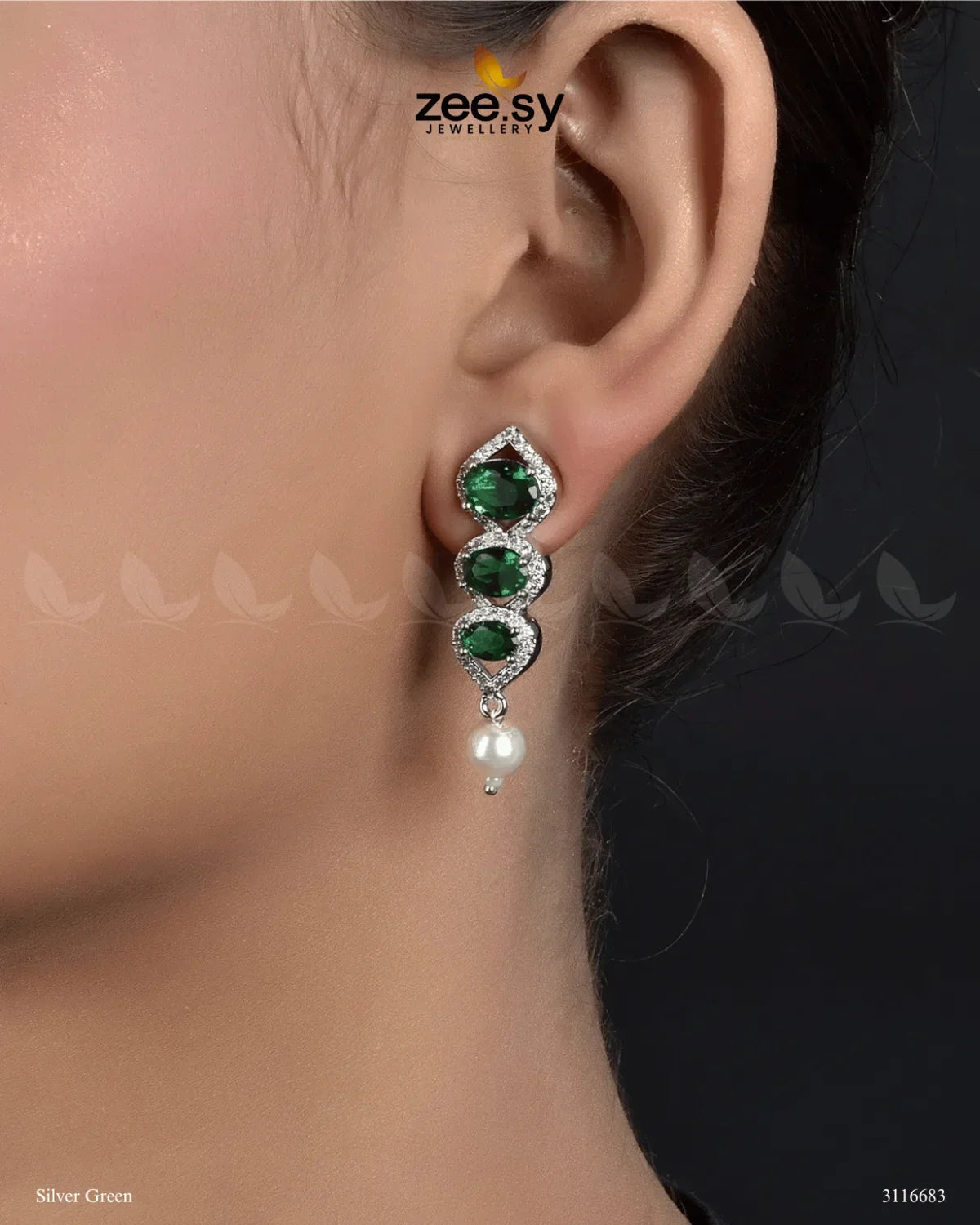 Eeshta Earrings Silver Green - Zeesy Jewellery