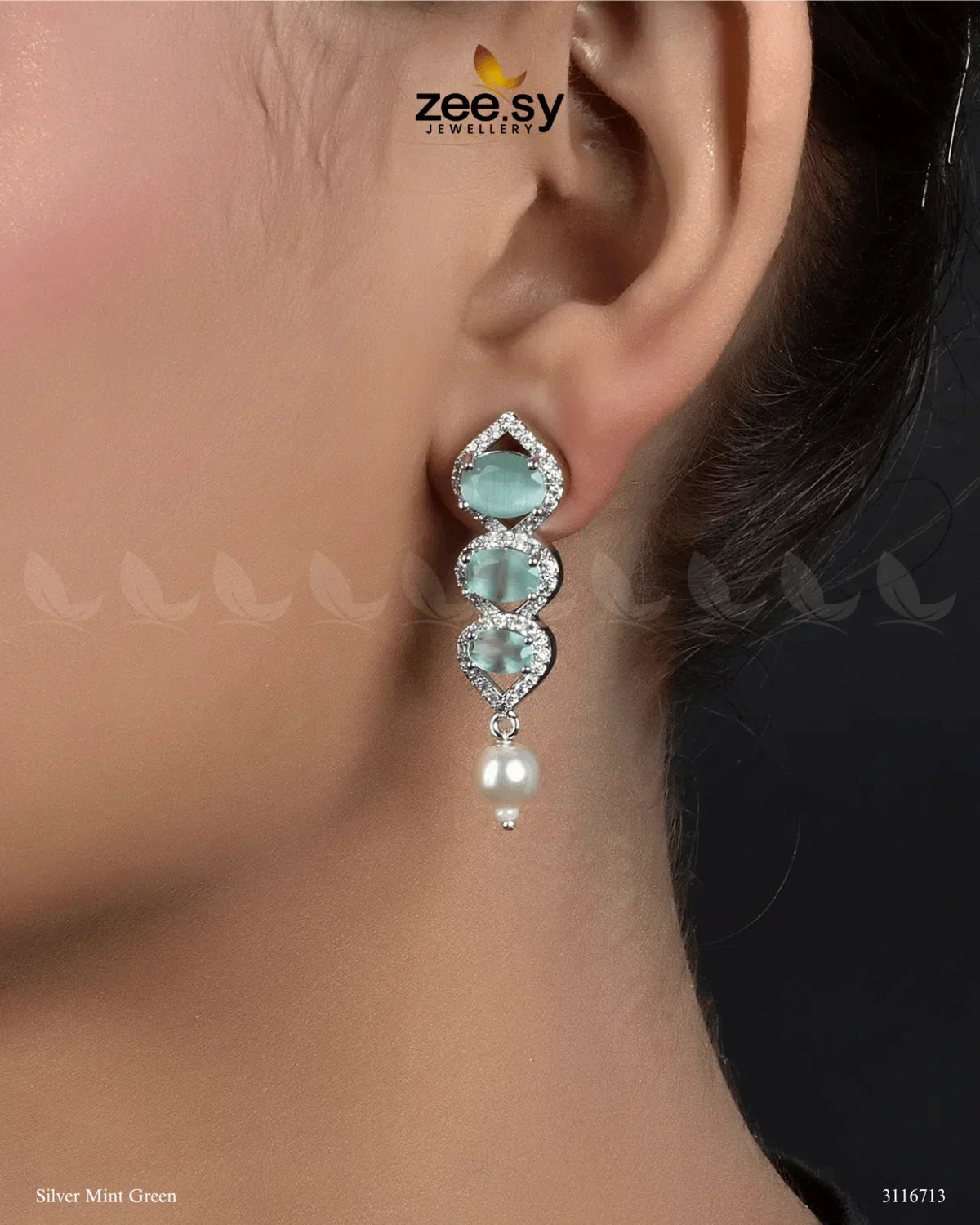 Eeshta Earrings Silver Mint Green - Zeesy Jewellery