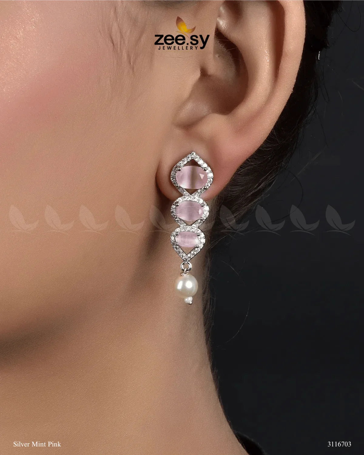 Eeshta Earrings Silver Mint Pink - Zeesy Jewellery