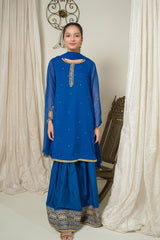 Elevate your style with this elegant chiffon 3-pc suit, featuring intricate hand adda work. Perfect for special occasions, it offers comfort and grace.
