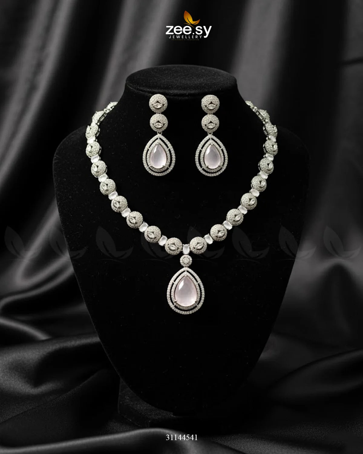 Elegant Heart Cluster Necklace Set Silver Mint Pink - Zeesy Jewellery