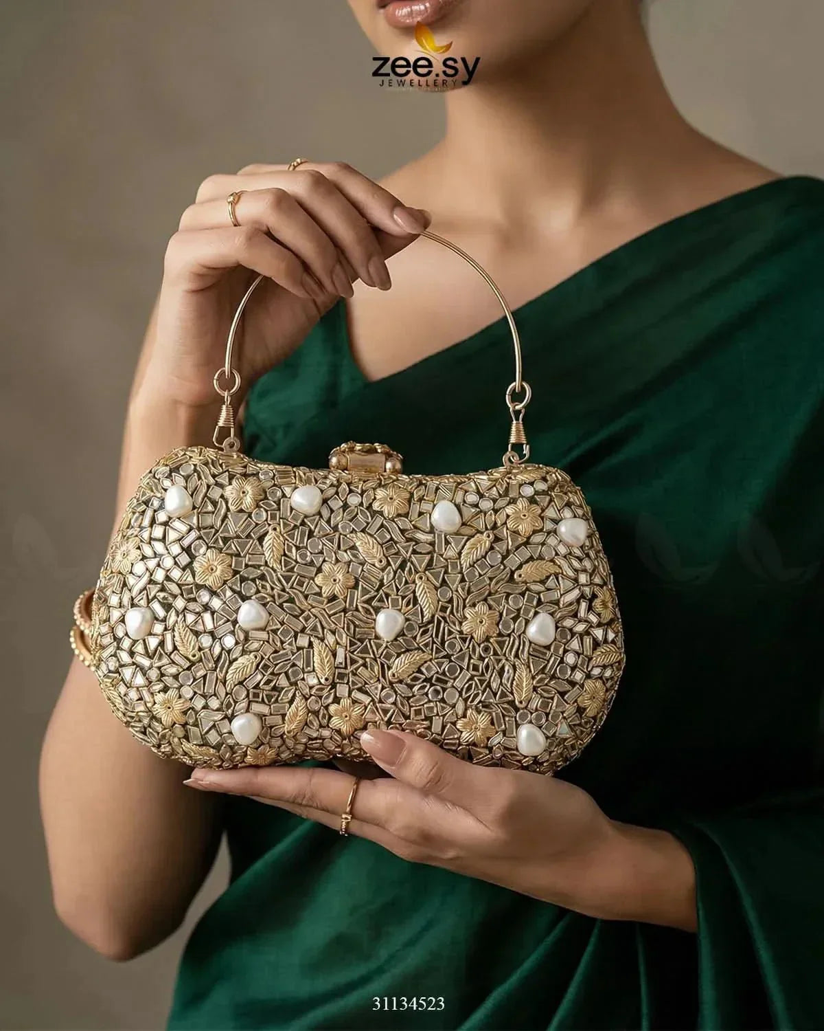 Emerald Baroque Pearl Clutch Bag