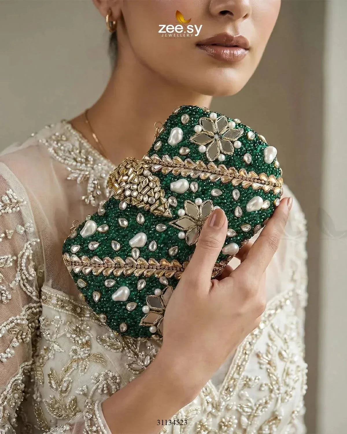 Emerald Baroque Pearl Clutch Bag