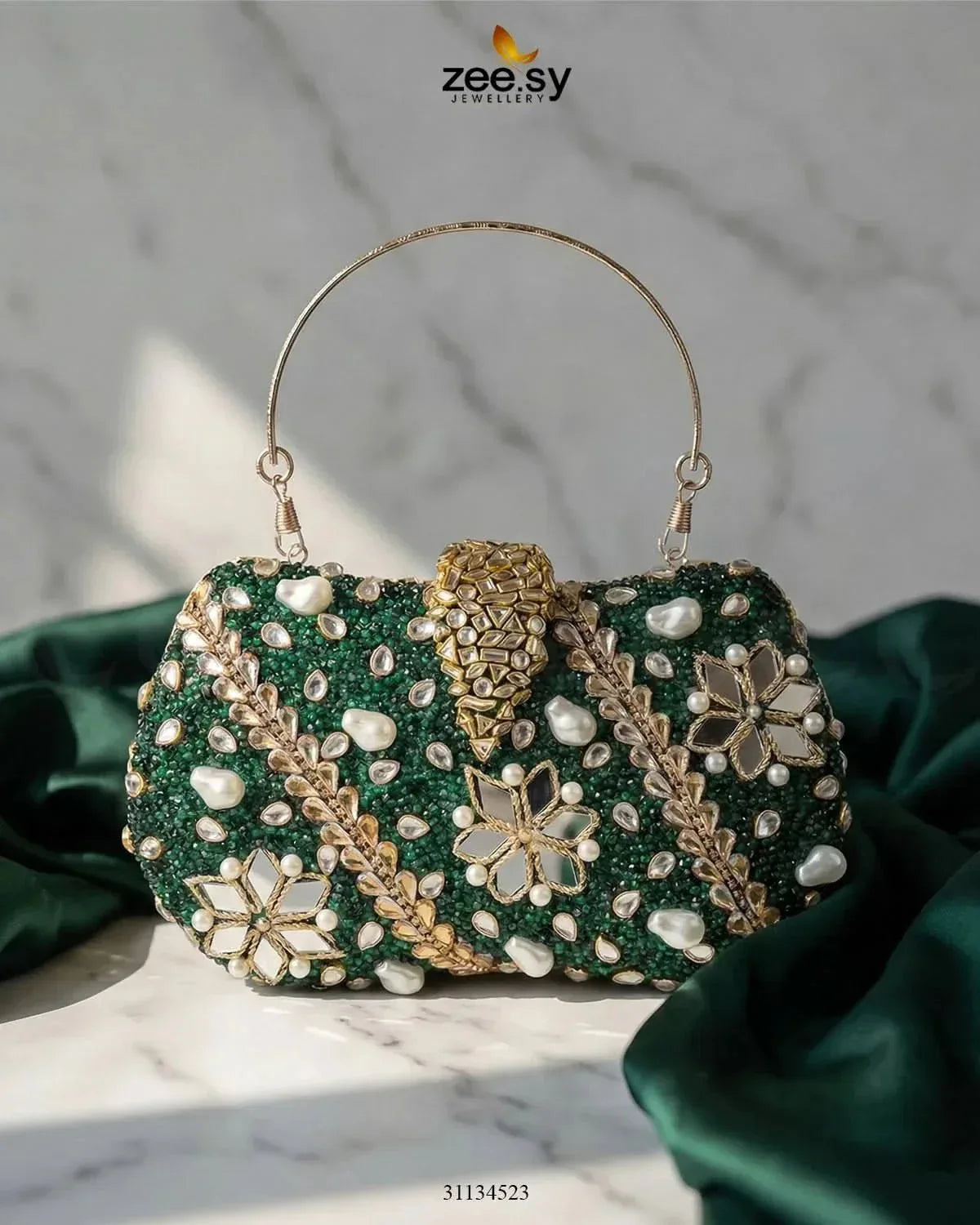 Emerald Baroque Pearl Clutch Bag