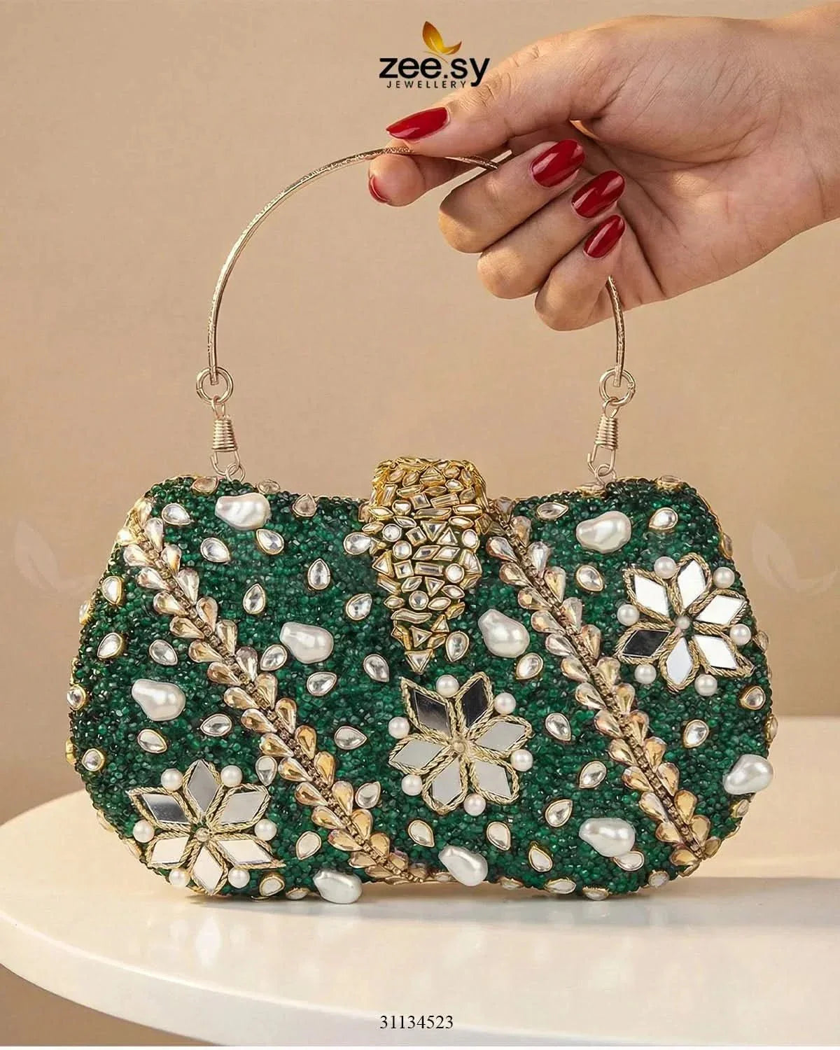 Emerald Baroque Pearl Clutch Bag