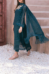 Azure Ensembles 3 Piece Unstitched Festive Formals Suit-AS-115-Emerald Bloom