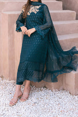 Azure Ensembles 3 Piece Unstitched Festive Formals Suit-AS-115-Emerald Bloom