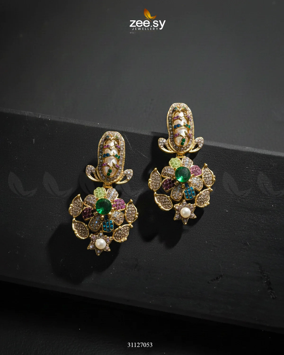 Emerald Turkish Mother Pearl Earrings - Zeesy Jewellery