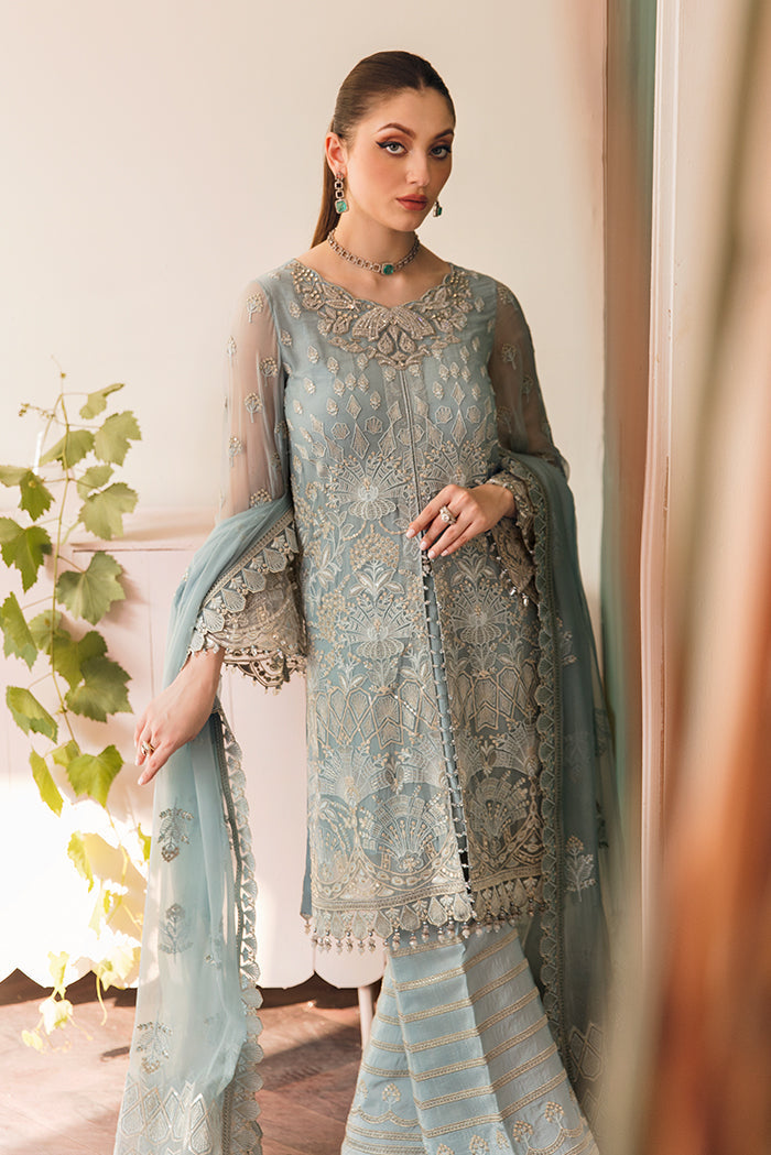 Flossie Unstitched 3 Piece Formals Executive Vol-05 Collection'2025-Serene Cerulean (A)