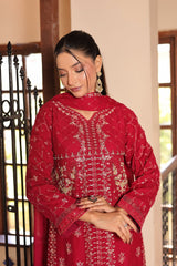 Rang E Khas By Fatima Nehal Stitched 3 Piece Luxury Chiffon Suit-FN-REK-01-Red