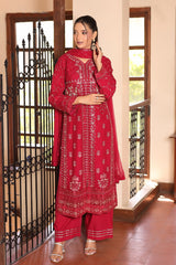 Rang E Khas By Fatima Nehal Stitched 3 Piece Luxury Chiffon Suit-FN-REK-01-Red