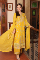 Rang E Khas By Fatima Nehal Stitched 3 Piece Luxury Chiffon Suit-FN-REK-03-Mustard