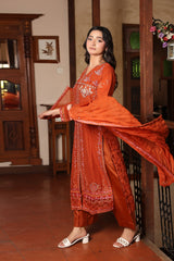 Rang E Khas By Fatima Nehal Stitched 3 Piece Luxury Chiffon Suit-FN-REK-05-Rust