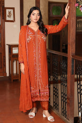 Rang E Khas By Fatima Nehal Stitched 3 Piece Luxury Chiffon Suit-FN-REK-05-Rust
