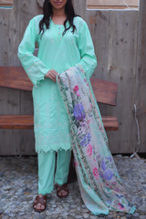 Chameli Studio Willow Green 3 Piece Unstitched Embroidered Cotton Lawn