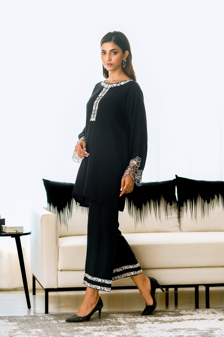 Sprinkles Stitched 2 Piece Summer Co Ord Sets Women Collection'2025-Noir Elegance - 2pcs - Embroidered