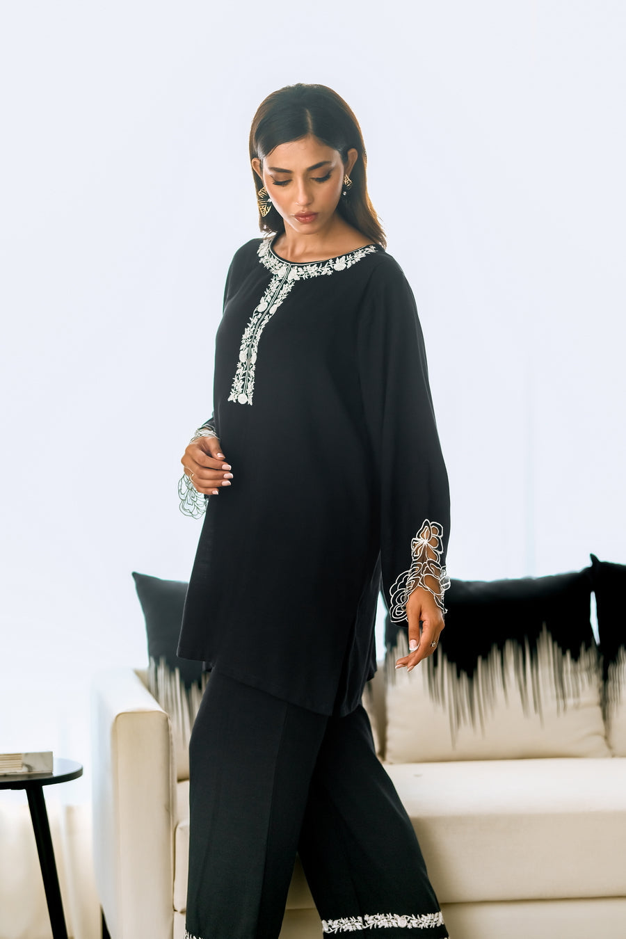 Sprinkles Stitched 2 Piece Summer Co Ord Sets Women Collection'2025-Noir Elegance - 2pcs - Embroidered