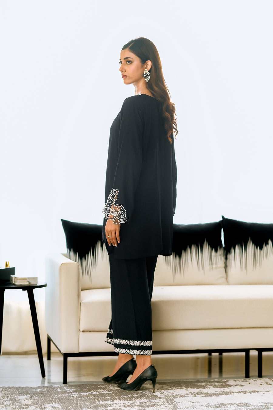 Sprinkles Stitched 2 Piece Summer Co Ord Sets Women Collection'2025-Noir Elegance - 2pcs - Embroidered