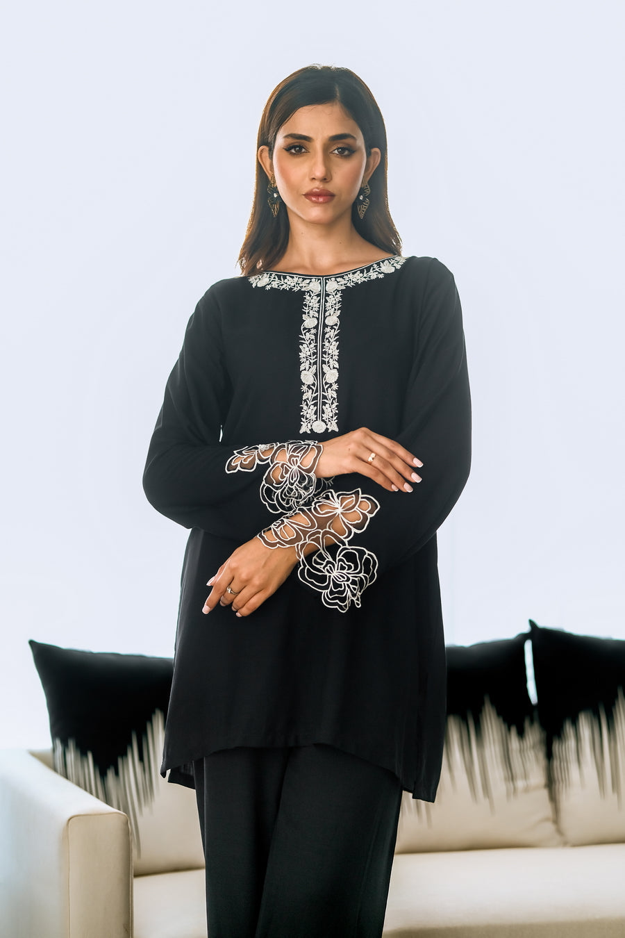 Sprinkles Stitched 2 Piece Summer Co Ord Sets Women Collection'2025-Noir Elegance - 2pcs - Embroidered