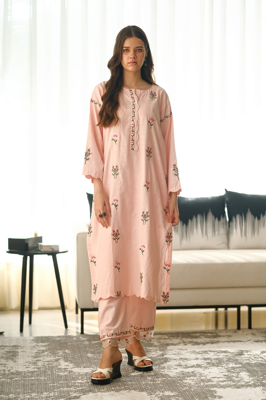 Sprinkles Stitched 2 Piece Summer Co Ord Sets Women Collection'2025-Pastel Bloom - 2pcs - Embroidered