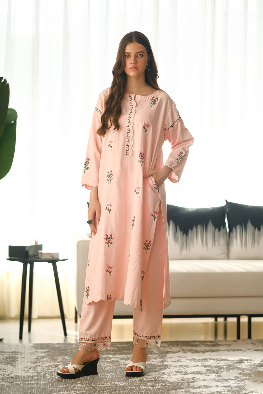 Sprinkles Stitched 2 Piece Summer Co Ord Sets Women Collection'2025-Pastel Bloom - 2pcs - Embroidered