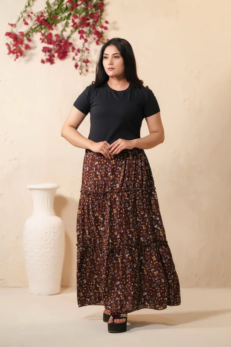 Sprinkles Stitched 1 Piece Summer Bottoms Kids Collection'2025-Mocha Dream Allover Floral Print Skirt