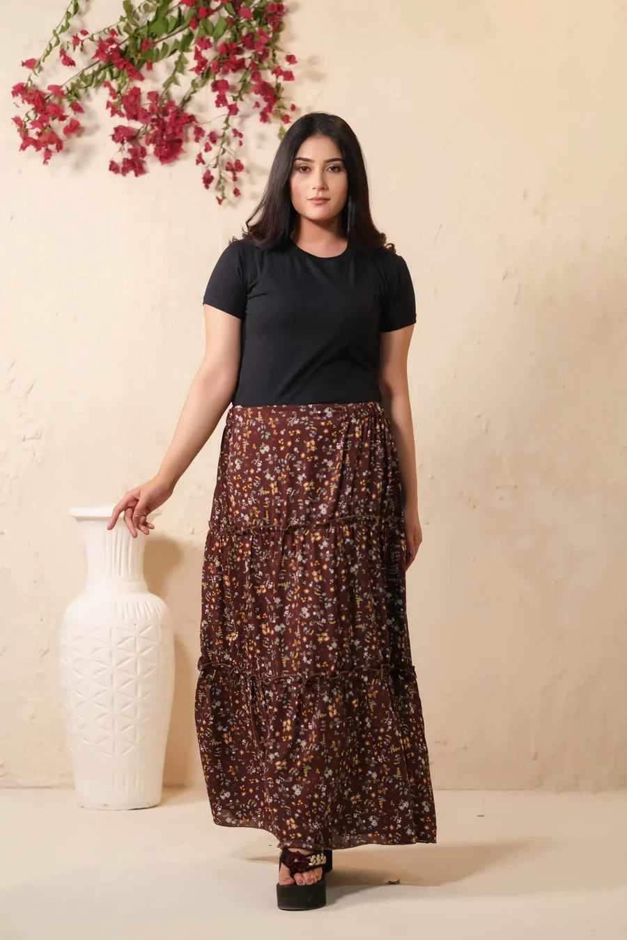 Sprinkles Stitched 1 Piece Summer Bottoms Kids Collection'2025-Mocha Dream Allover Floral Print Skirt