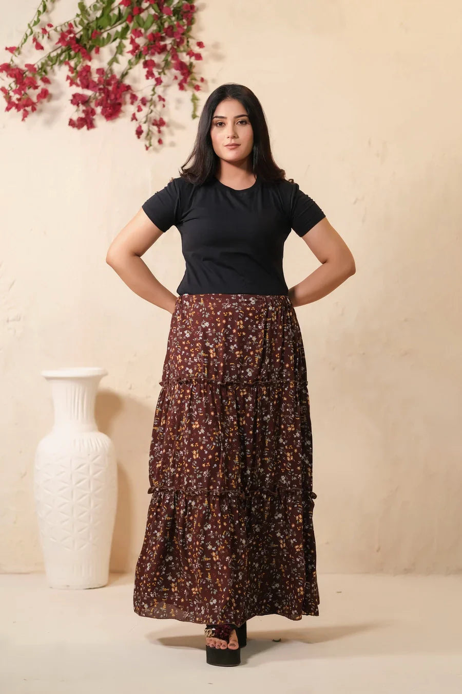 Sprinkles Stitched 1 Piece Summer Bottoms Kids Collection'2025-Mocha Dream Allover Floral Print Skirt
