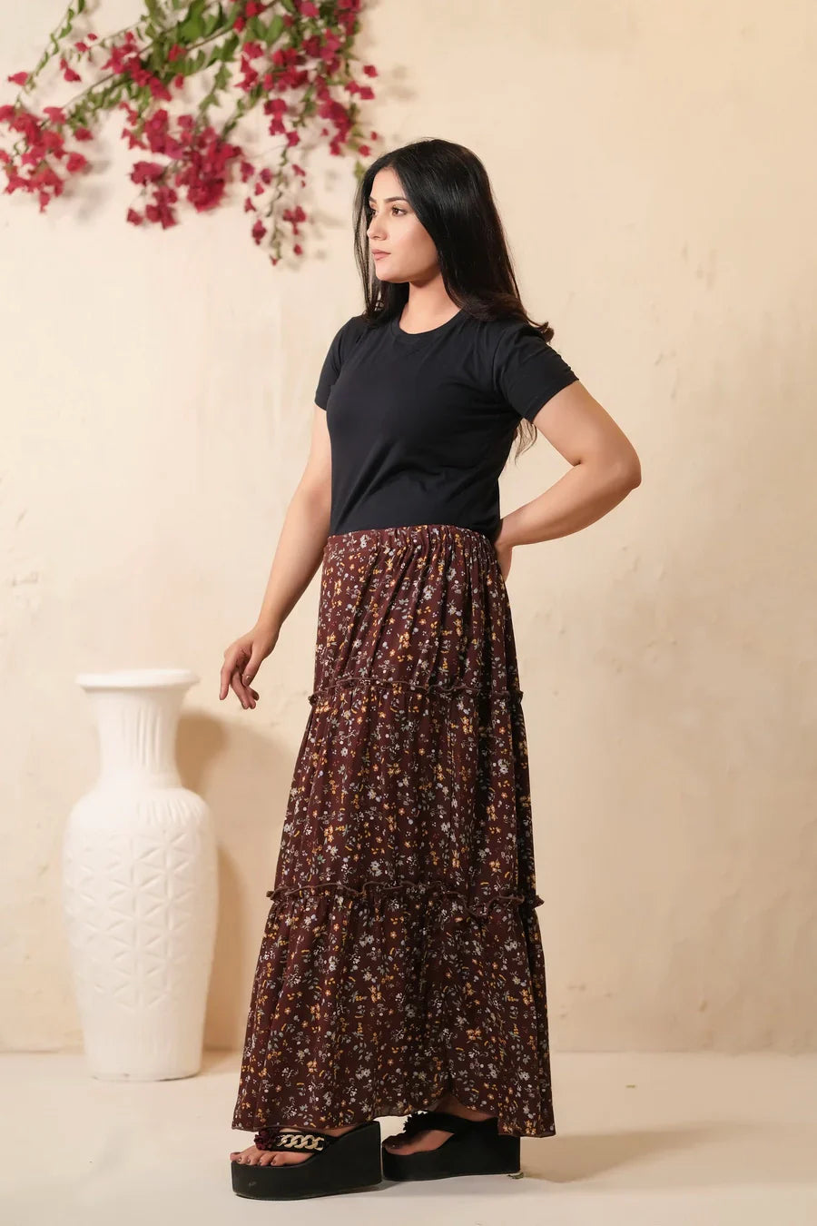 Sprinkles Stitched 1 Piece Summer Bottoms Kids Collection'2025-Mocha Dream Allover Floral Print Skirt
