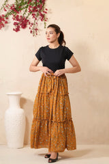 Sprinkles Stitched 1 Piece Summer Bottoms Kids Collection'2025-Mustard Bloom Allover Floral Print Skirt