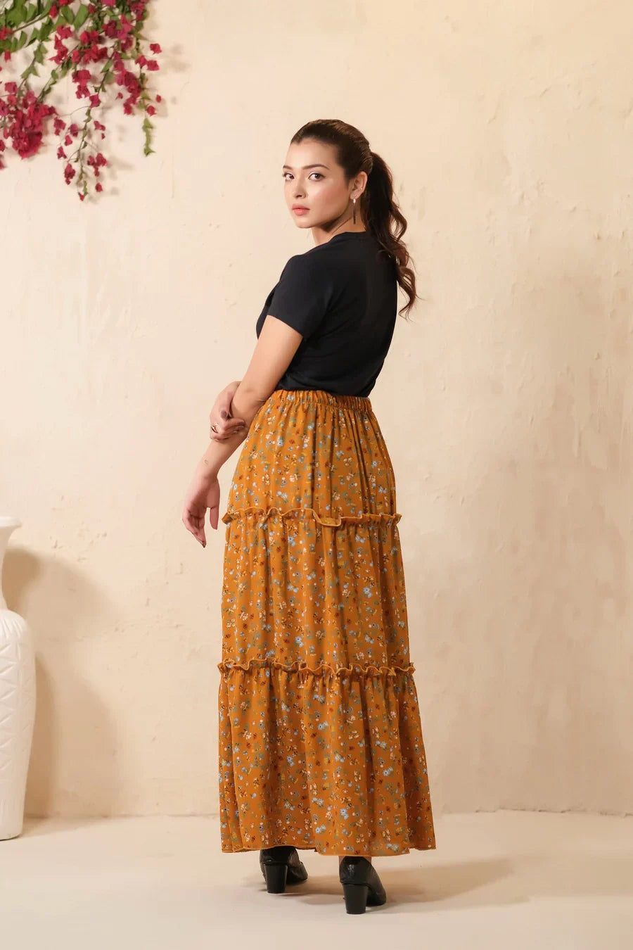 Sprinkles Stitched 1 Piece Summer Bottoms Kids Collection'2025-Mustard Bloom Allover Floral Print Skirt