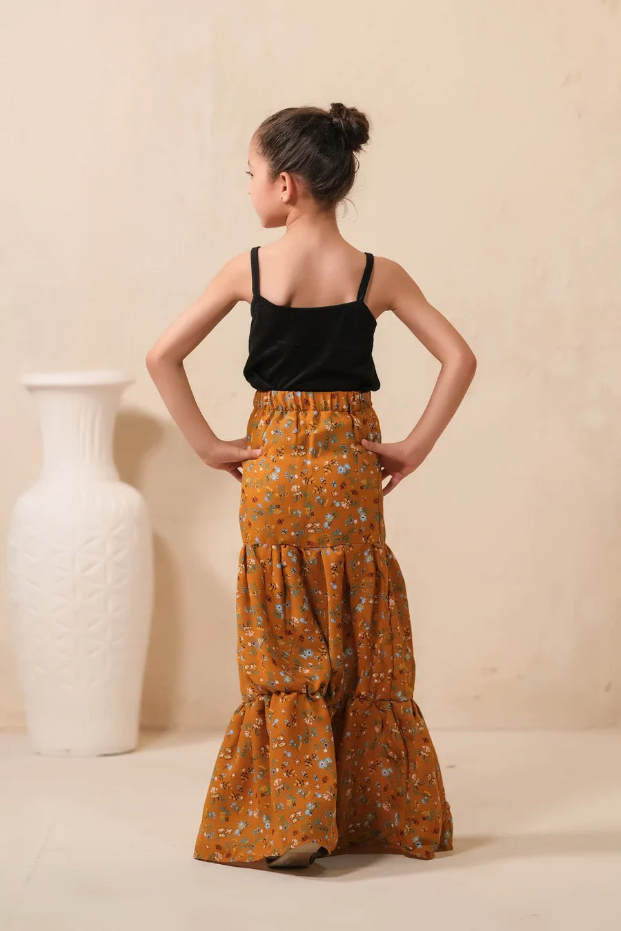 Sprinkles Stitched 1 Piece Summer Bottoms Kids Collection'2025-Mustard Bloom Allover Floral Print Skirt