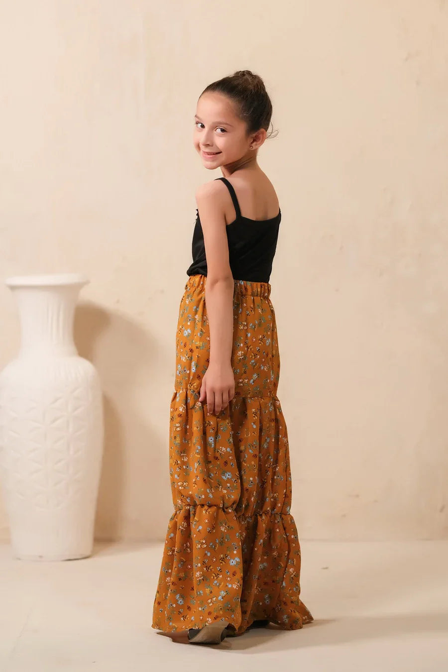 Sprinkles Stitched 1 Piece Summer Bottoms Kids Collection'2025-Mustard Bloom Allover Floral Print Skirt