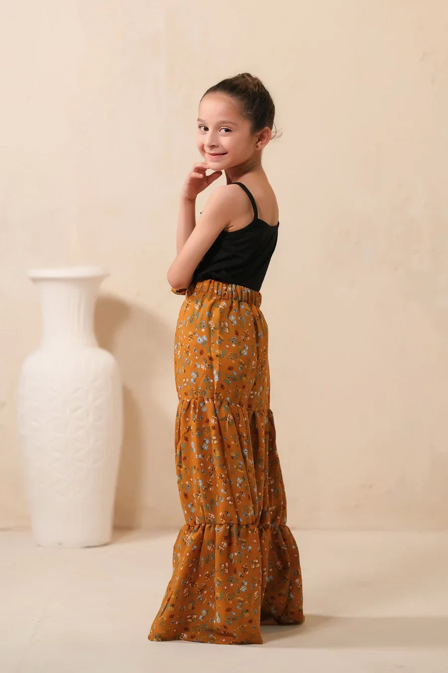 Sprinkles Stitched 1 Piece Summer Bottoms Kids Collection'2025-Mustard Bloom Allover Floral Print Skirt