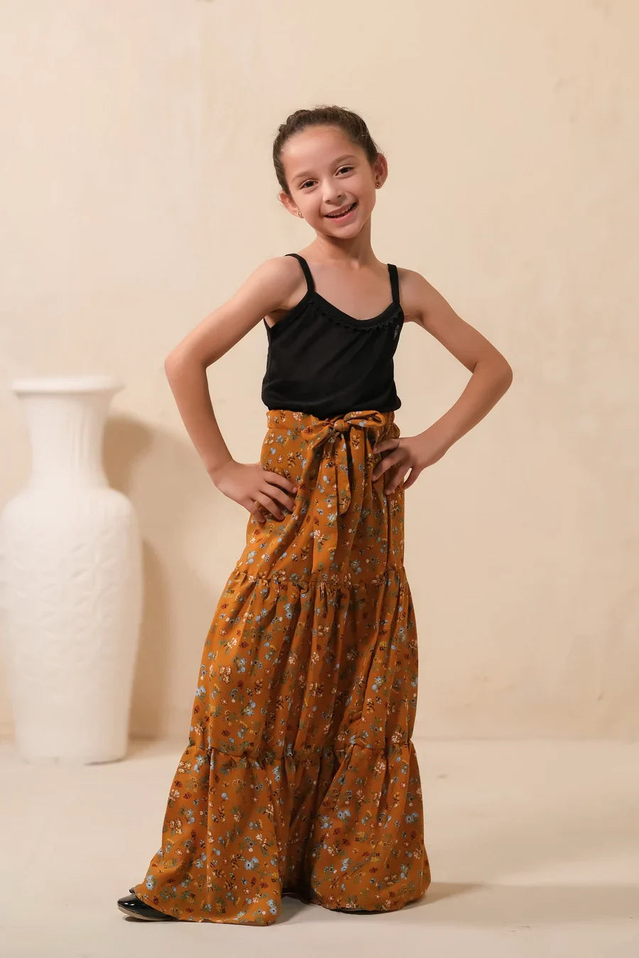 Sprinkles Stitched 1 Piece Summer Bottoms Kids Collection'2025-Mustard Bloom Allover Floral Print Skirt