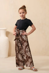 Sprinkles Stitched 1 Piece Summer Bottoms Kids Collection'2025-Tie Dye Slash Brown Flare Wide Leg Trouser