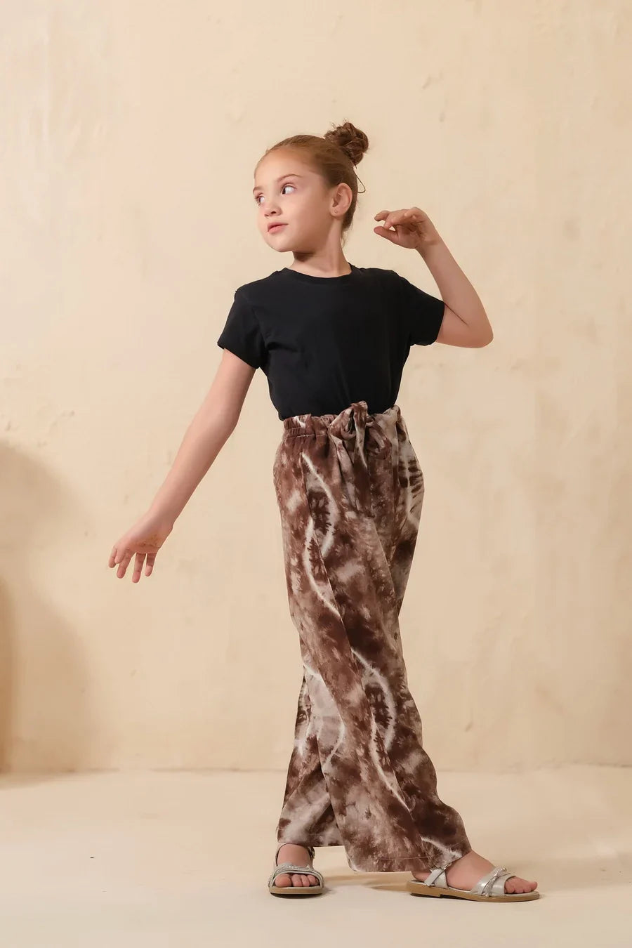 Sprinkles Stitched 1 Piece Summer Bottoms Kids Collection'2025-Tie Dye Slash Brown Flare Wide Leg Trouser
