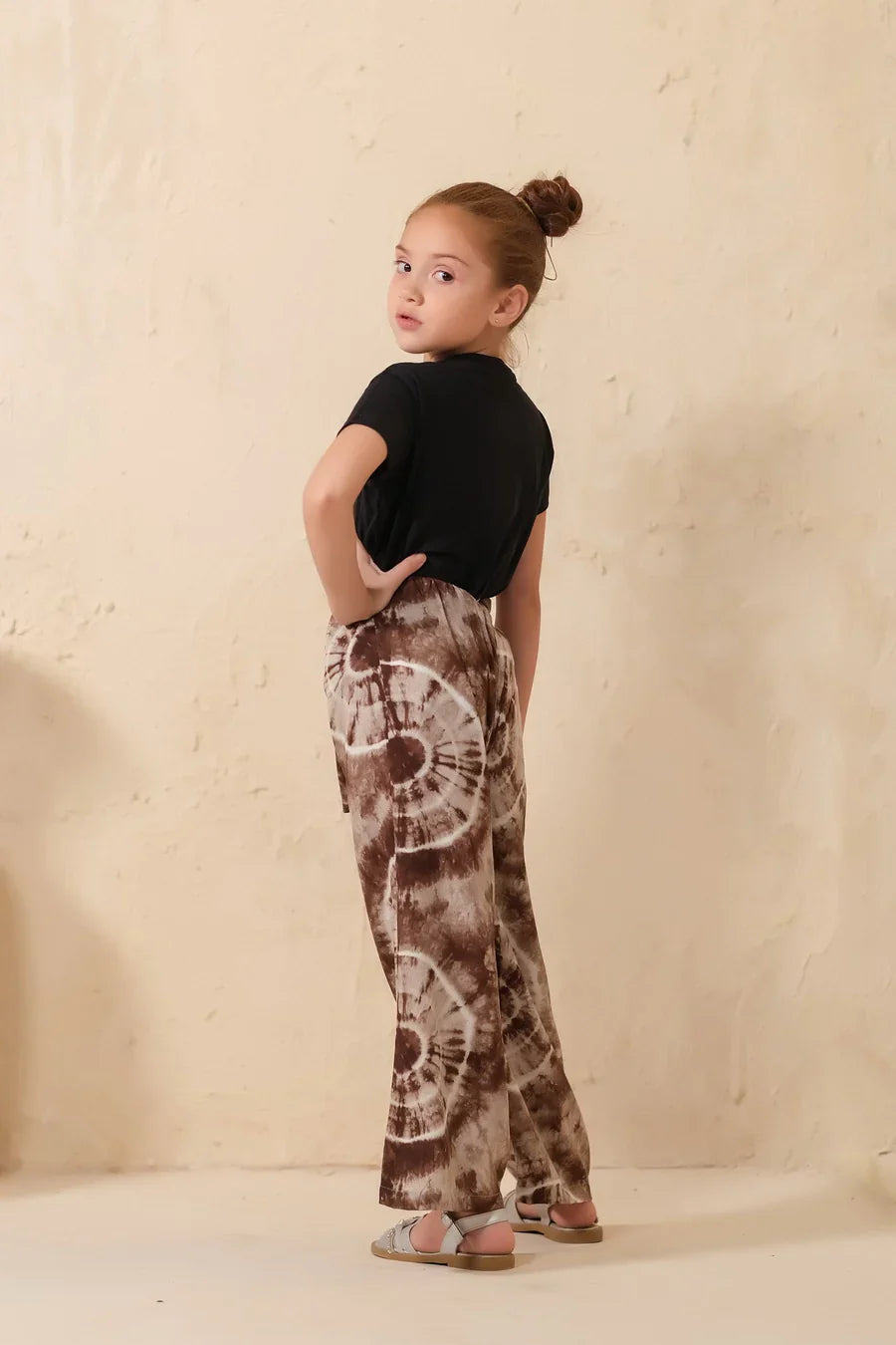 Sprinkles Stitched 1 Piece Summer Bottoms Kids Collection'2025-Tie Dye Slash Brown Flare Wide Leg Trouser