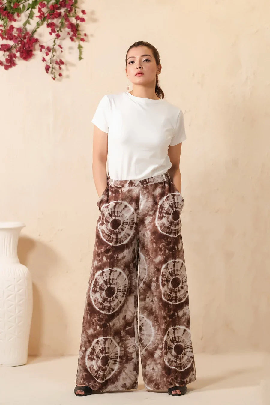 Sprinkles Stitched 1 Piece Summer Bottoms Kids Collection'2025-Tie Dye Slash Brown Flare Wide Leg Trouser