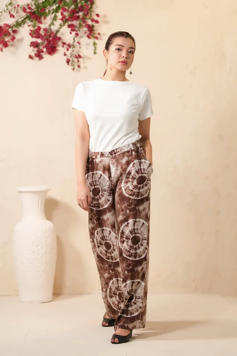 Sprinkles Stitched 1 Piece Summer Bottoms Kids Collection'2025-Tie Dye Slash Brown Flare Wide Leg Trouser