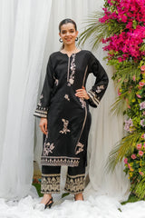 Dhaga Stitched 2 Piece Co Ords Summer Collection'2025-Black Embroidered