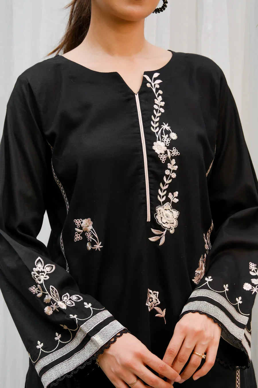 Dhaga Stitched 2 Piece Co Ords Summer Collection'2025-Black Embroidered