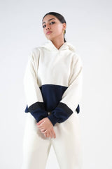 Sprinkles Stitched 2 Piece Winter Co Ord Sets Women Collection'2025-Stripy Ecru/Navy Blue - 2pcs Co-Ord Set