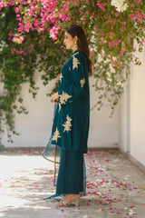 Sprinkles Stitched 3 Piece Formals Luxury Festive Women Collection'2025-Teal Temptation 3pcs- Embroidered