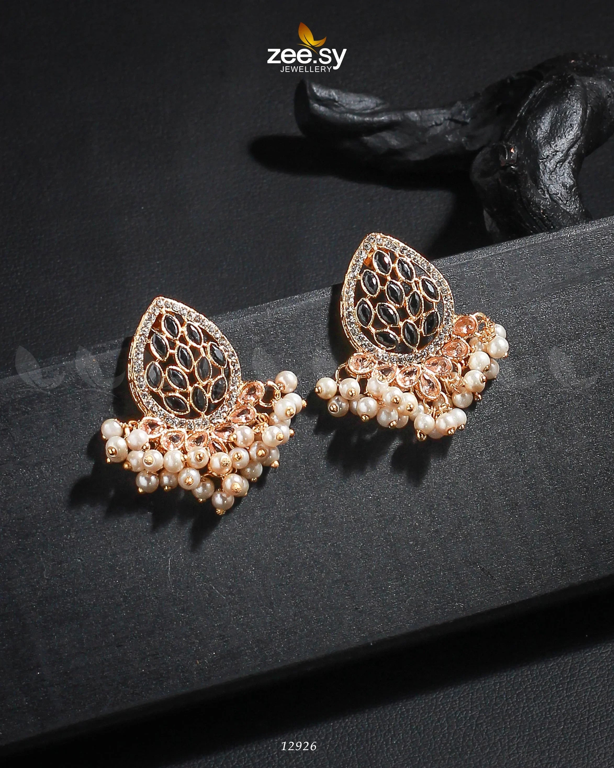 Faisha Earrings Golden Black - Zeesy Jewellery