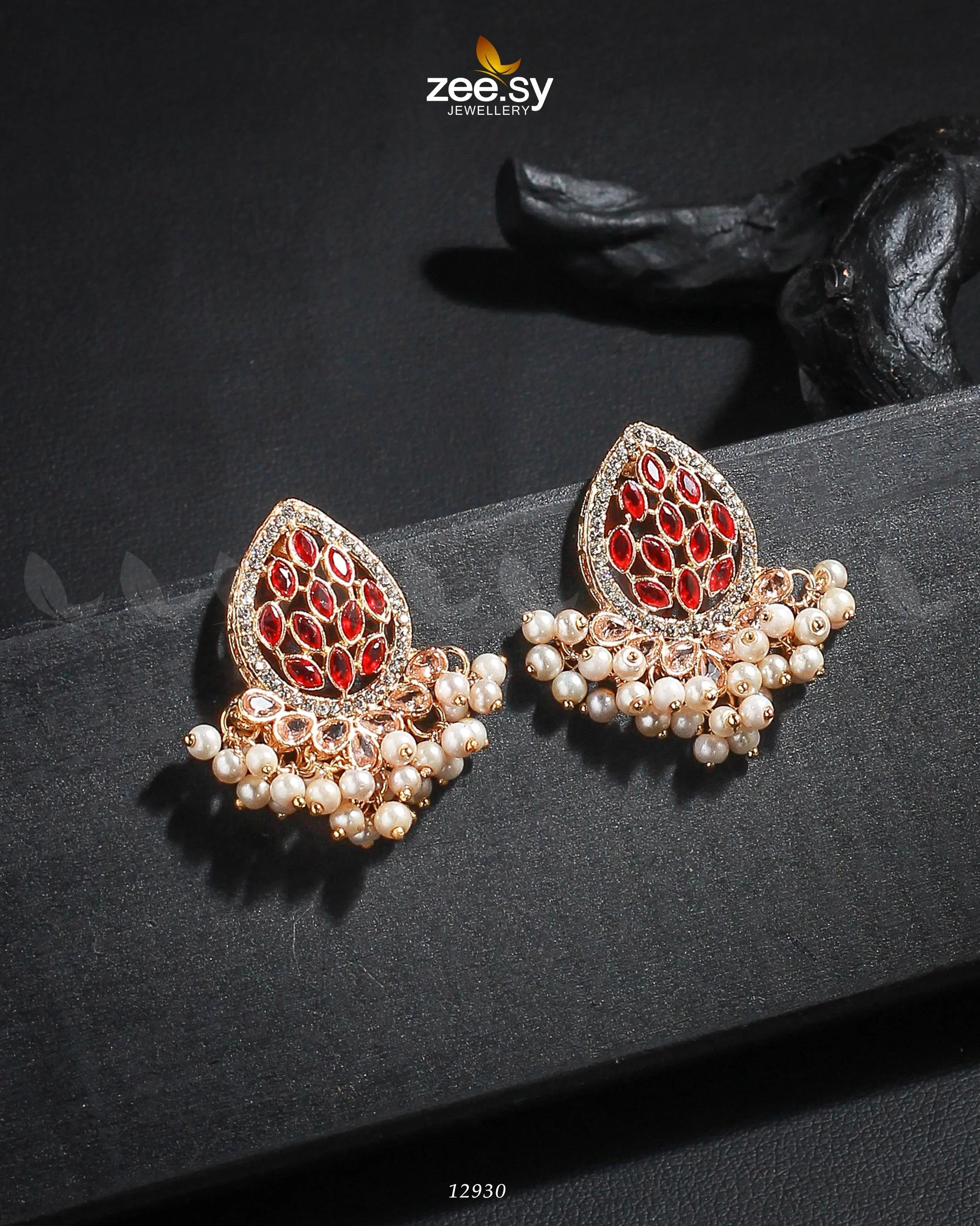 Faisha Earrings Golden Red - Zeesy Jewellery