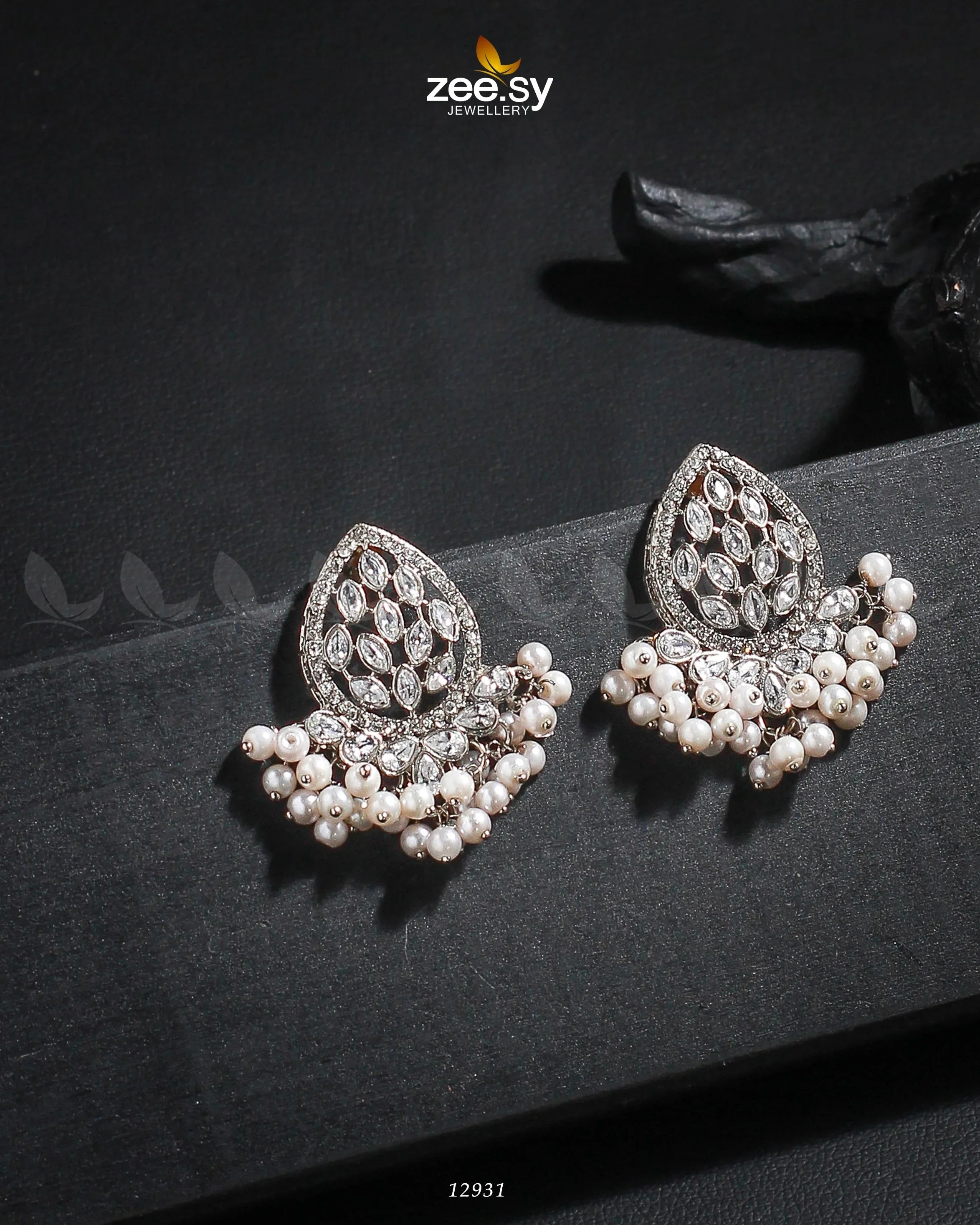 Faisha Earrings Silver White - Zeesy Jewellery