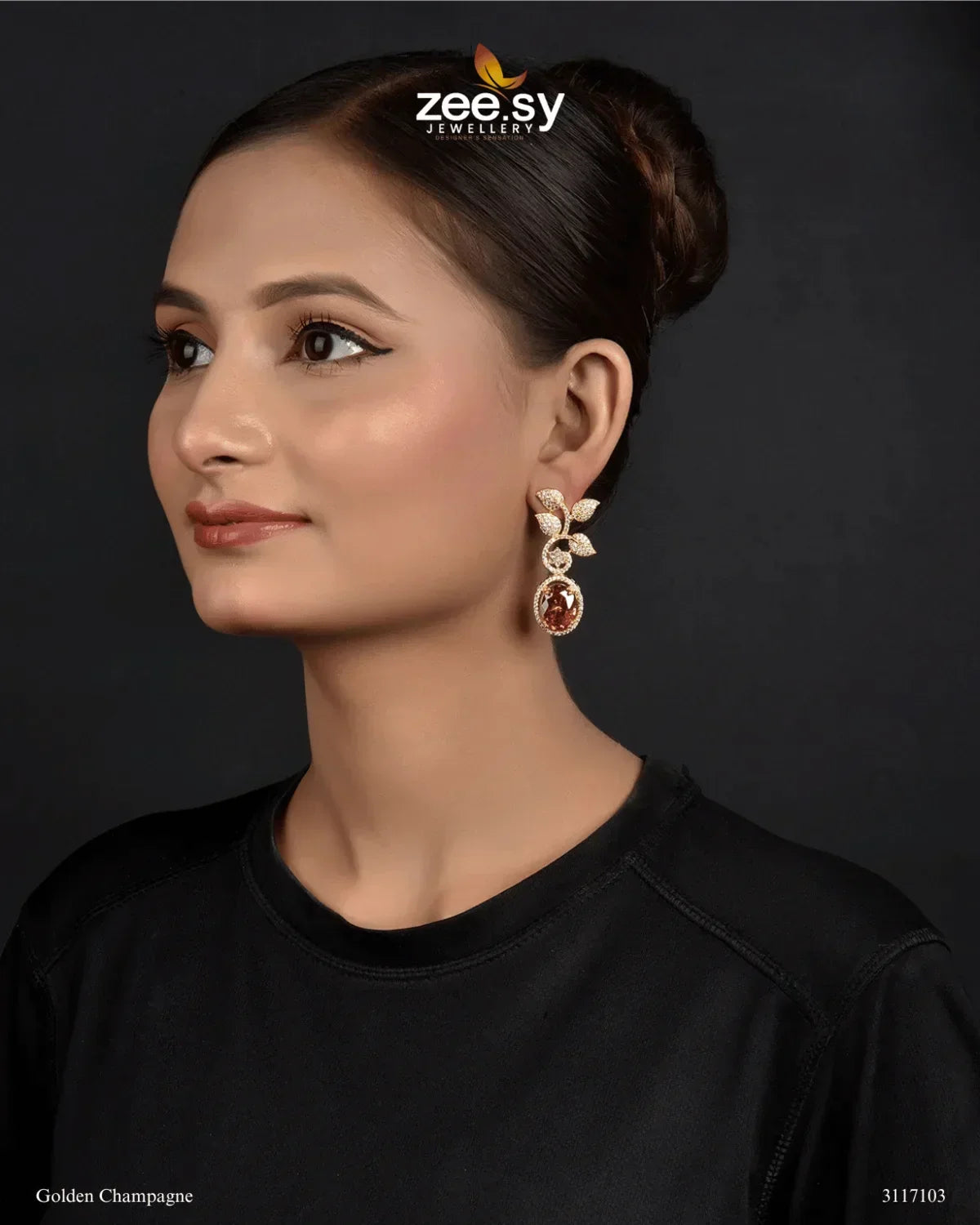 Fiorenza Earrings Golden Champagne - Zeesy Jewellery