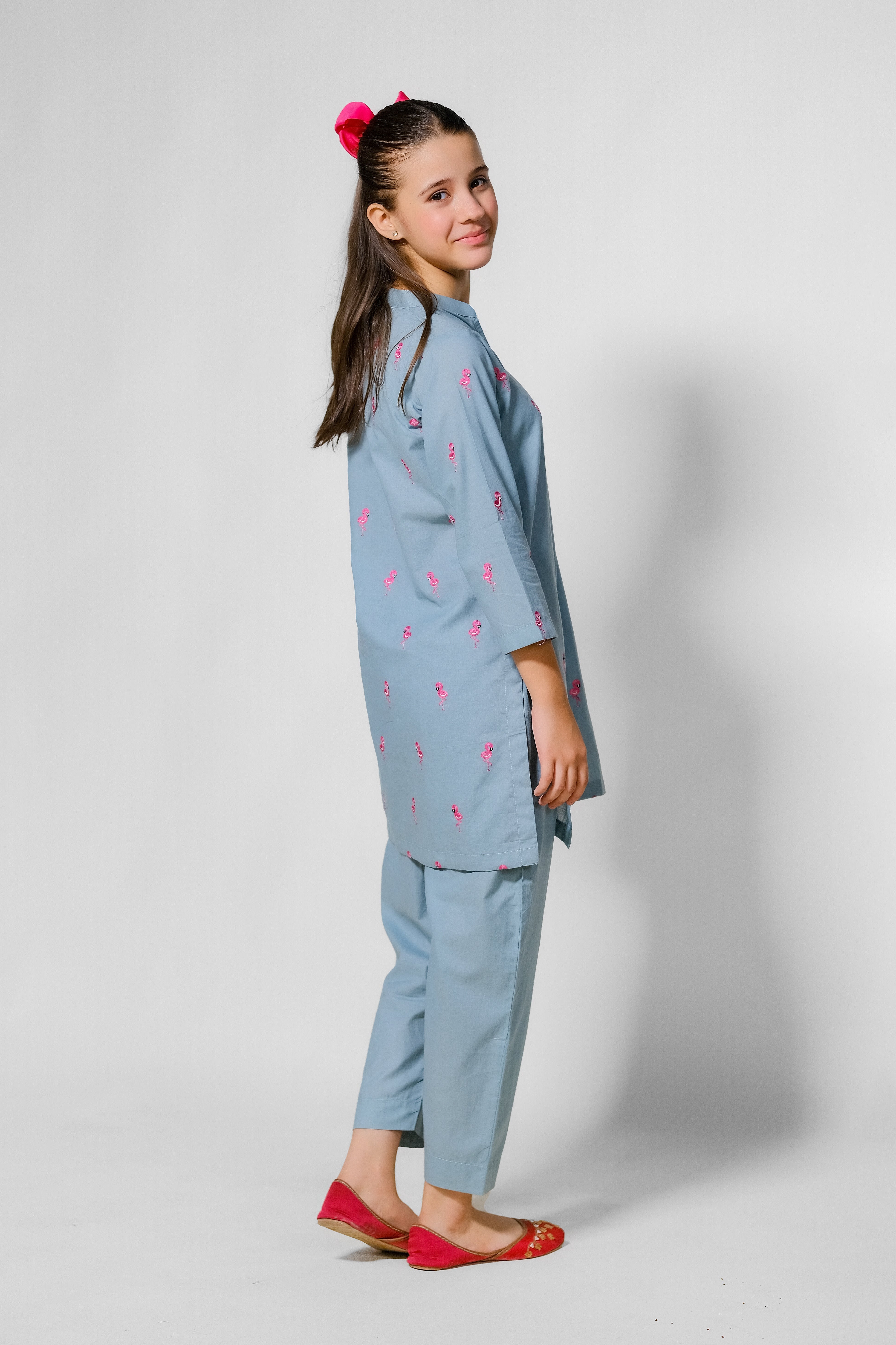 Sprinkles Stitched 2 Piece Summer Co Ord Sets Kids Collection'2025-Flamingo Fun - 2pcs - Embroidered