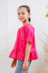Sprinkles Stitched 1 Piece Summer Shirts Kids Collection'2025-Floral Burst Pink Top